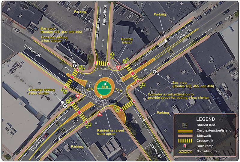 Figure 13 illustrates the proposed long-term improvements in Alternative Two for Freeman Square.